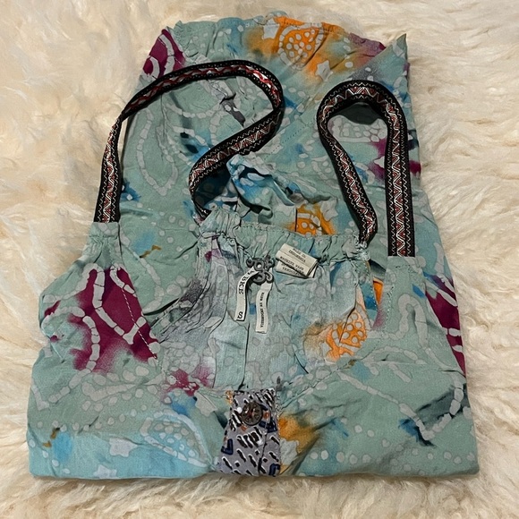 BKE Sage Green Printed Ribbon Straps Top - Picture 5 of 5